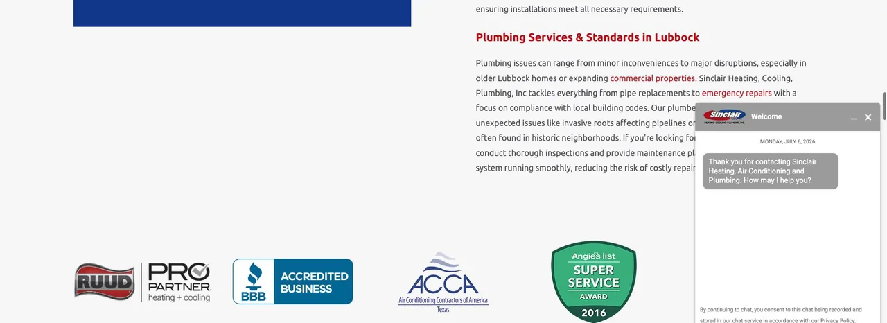 Sinclair Heating, Cooling, Plumbing, Inc. cover