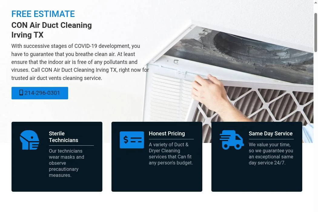 CON Air Duct Cleaning Irving TX cover