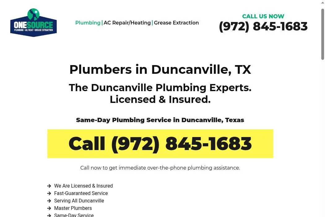One Source Plumbing, HVAC & Grease Extraction cover