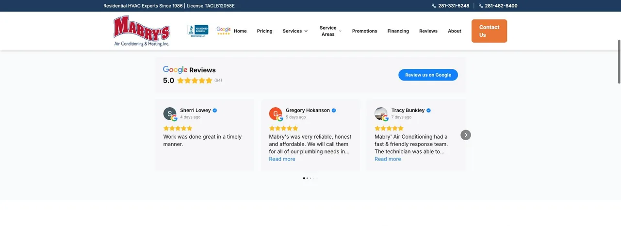 Mabry's Air Conditioning & Heating, Inc. cover