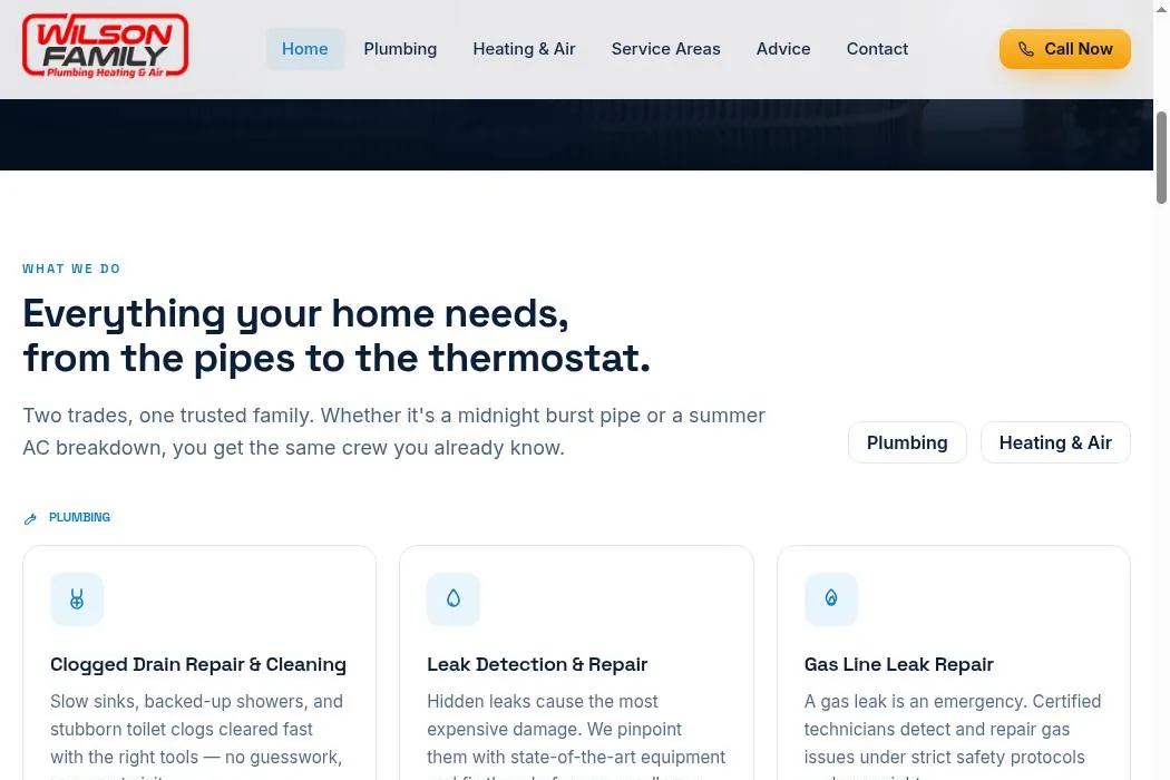Wilson Family Plumbing, Heating & Air cover