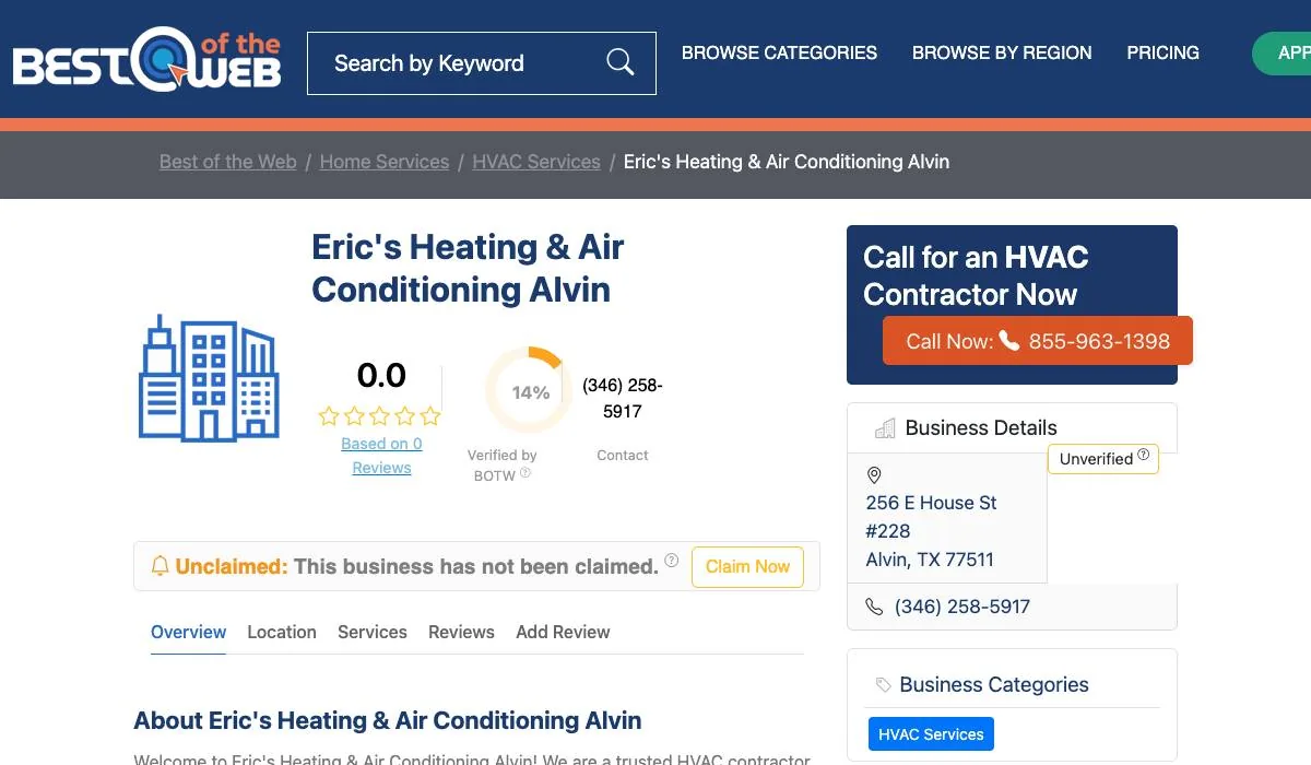 Eric's Heating & Air Conditioning Alvin cover