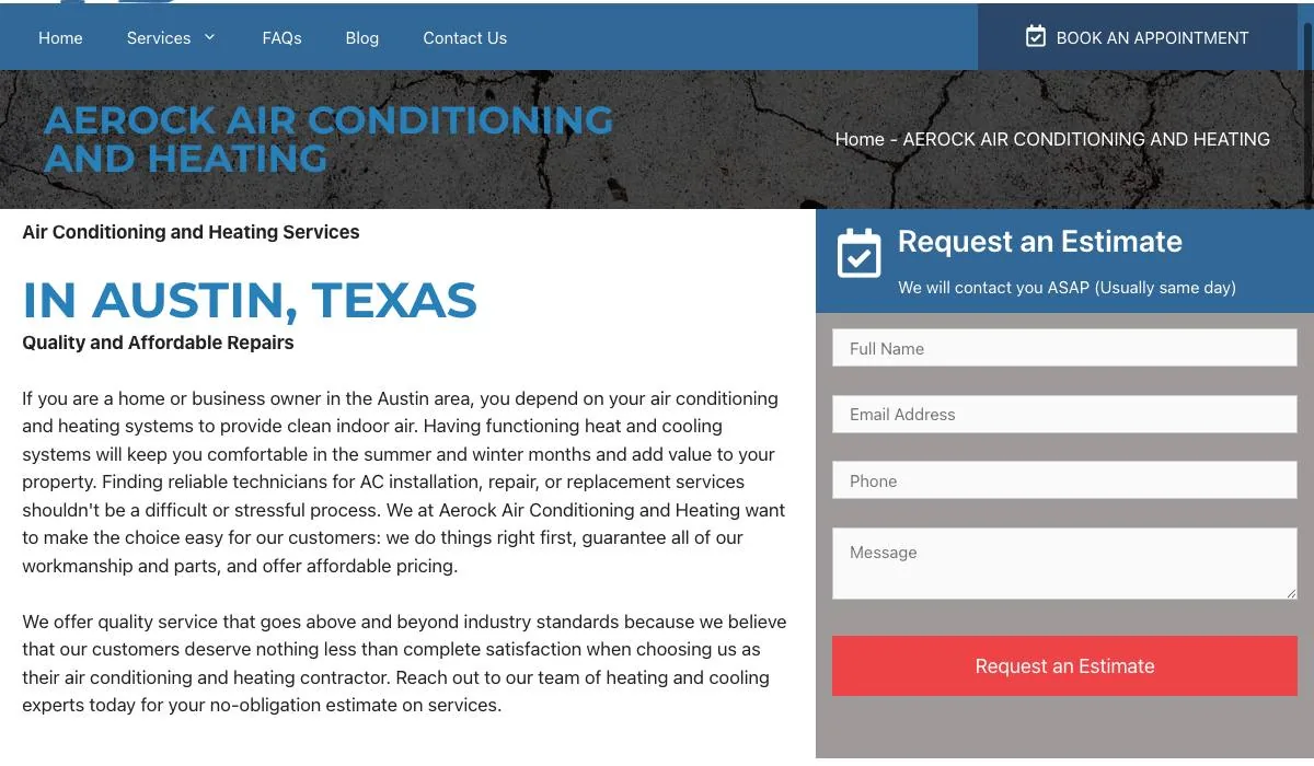 AEROCK AIR CONDITIONING AND HEATING cover