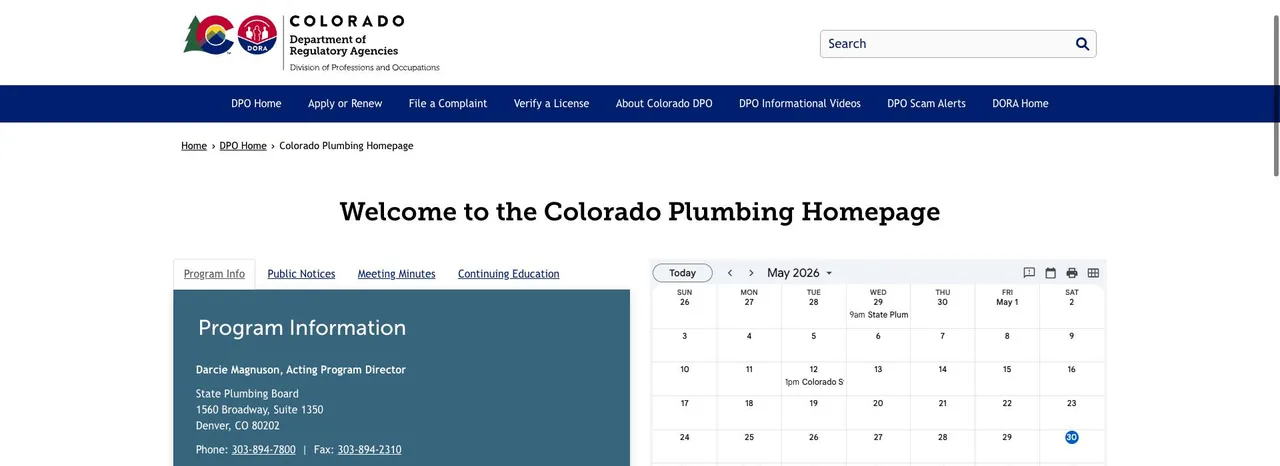 Colorado State Plumbing Board cover