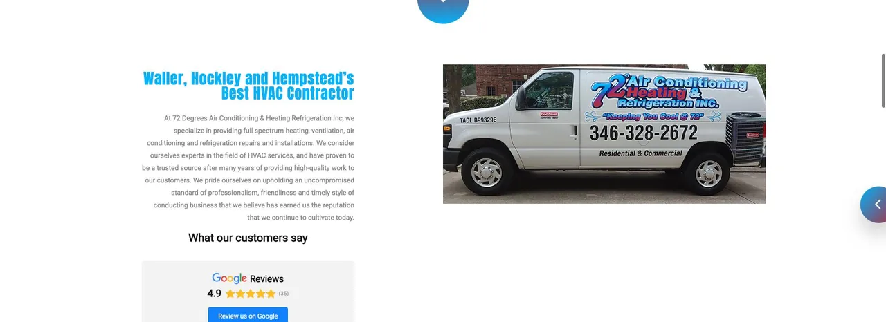 72 Degrees Air Conditioning & Heating Refrigeration Inc cover