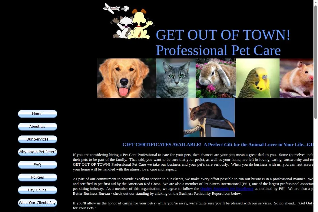 GET OUT OF TOWN! Professional Pet Care cover